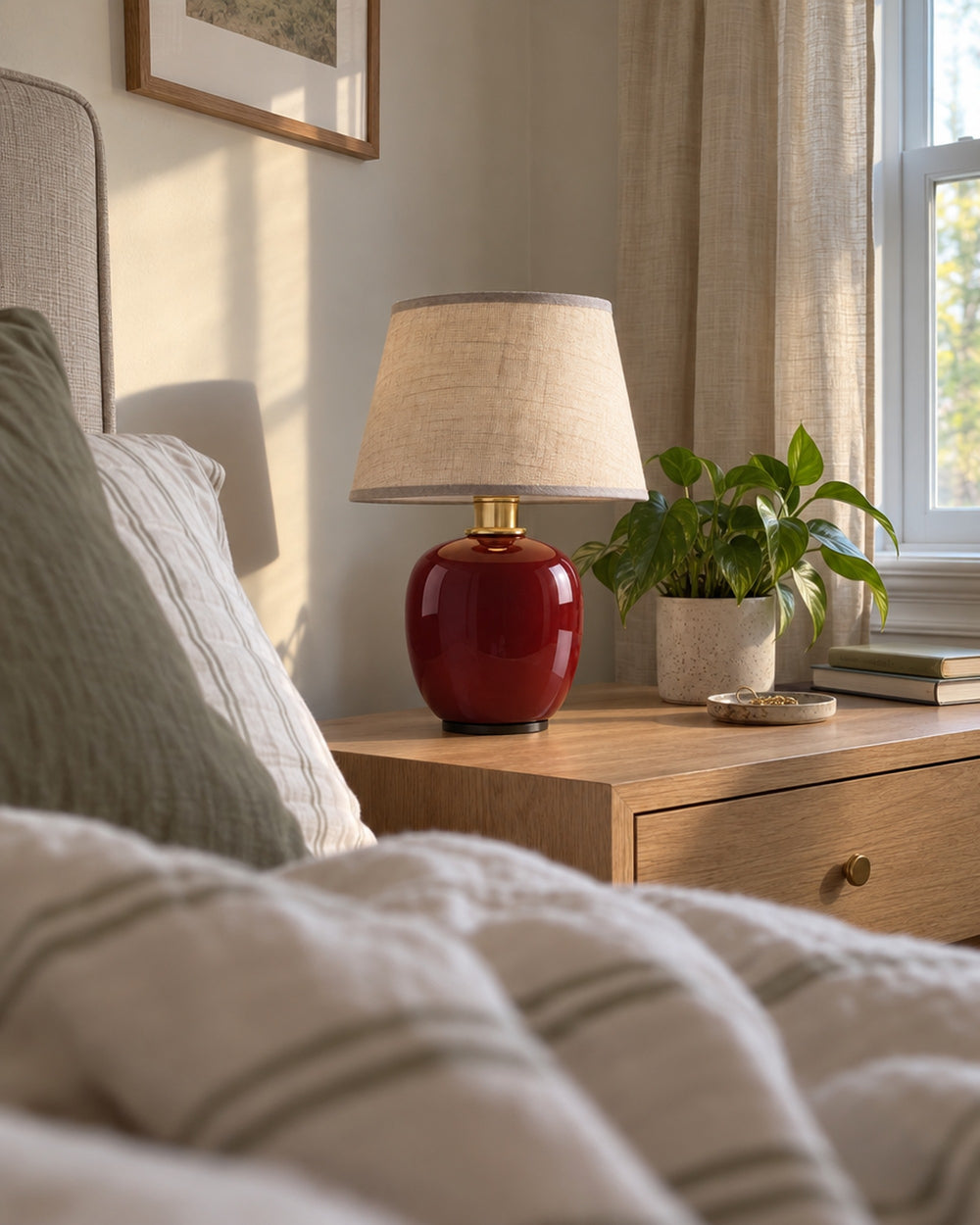 Vessel Cordless Ceramic Nightstand Lamp in a real home
