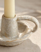 Close-up of the material and finish of the Wabi Speckled Ceramic Chamberstick