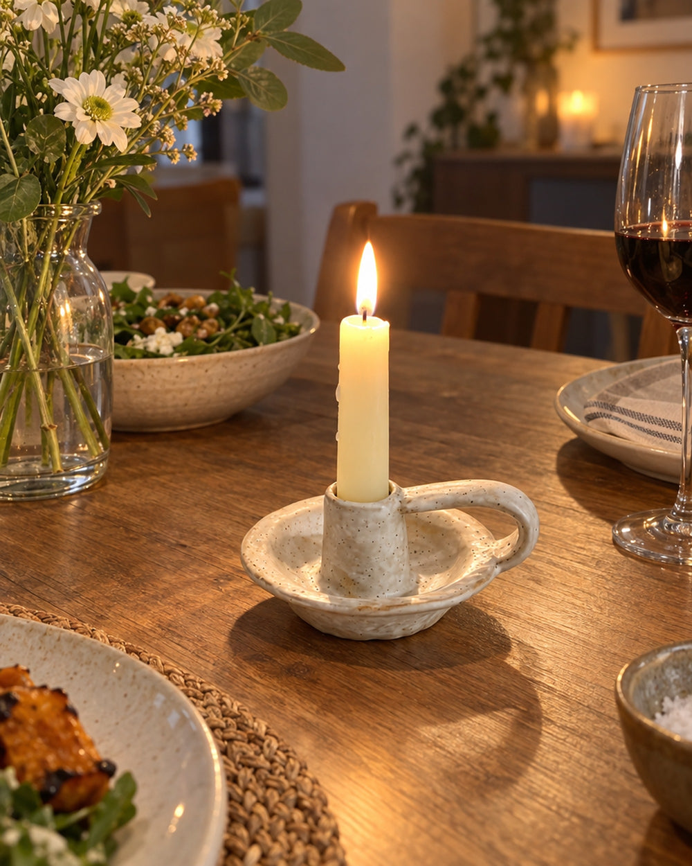 Wabi Speckled Ceramic Chamberstick in a real home