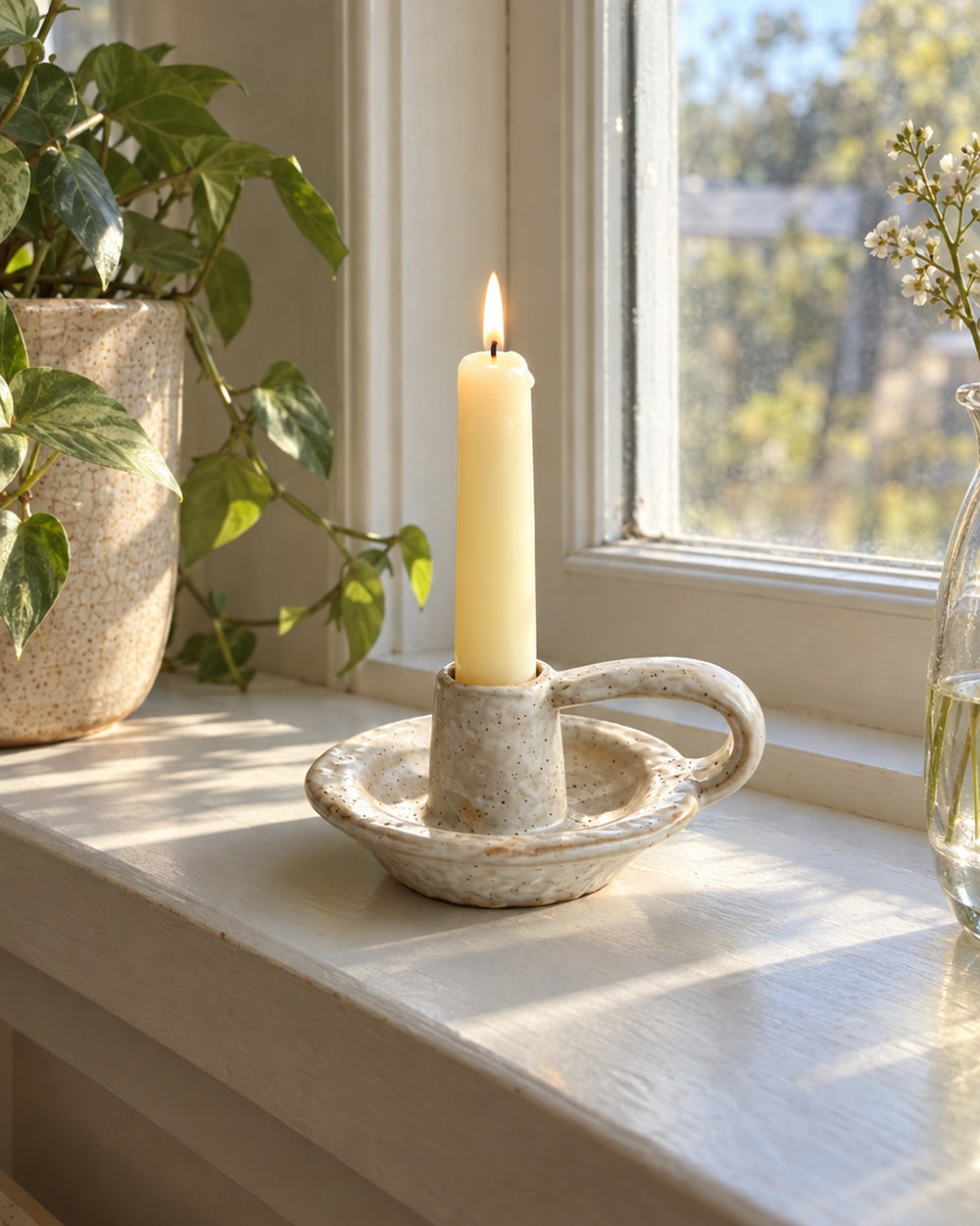 Wabi Speckled Ceramic Chamberstick in a real home