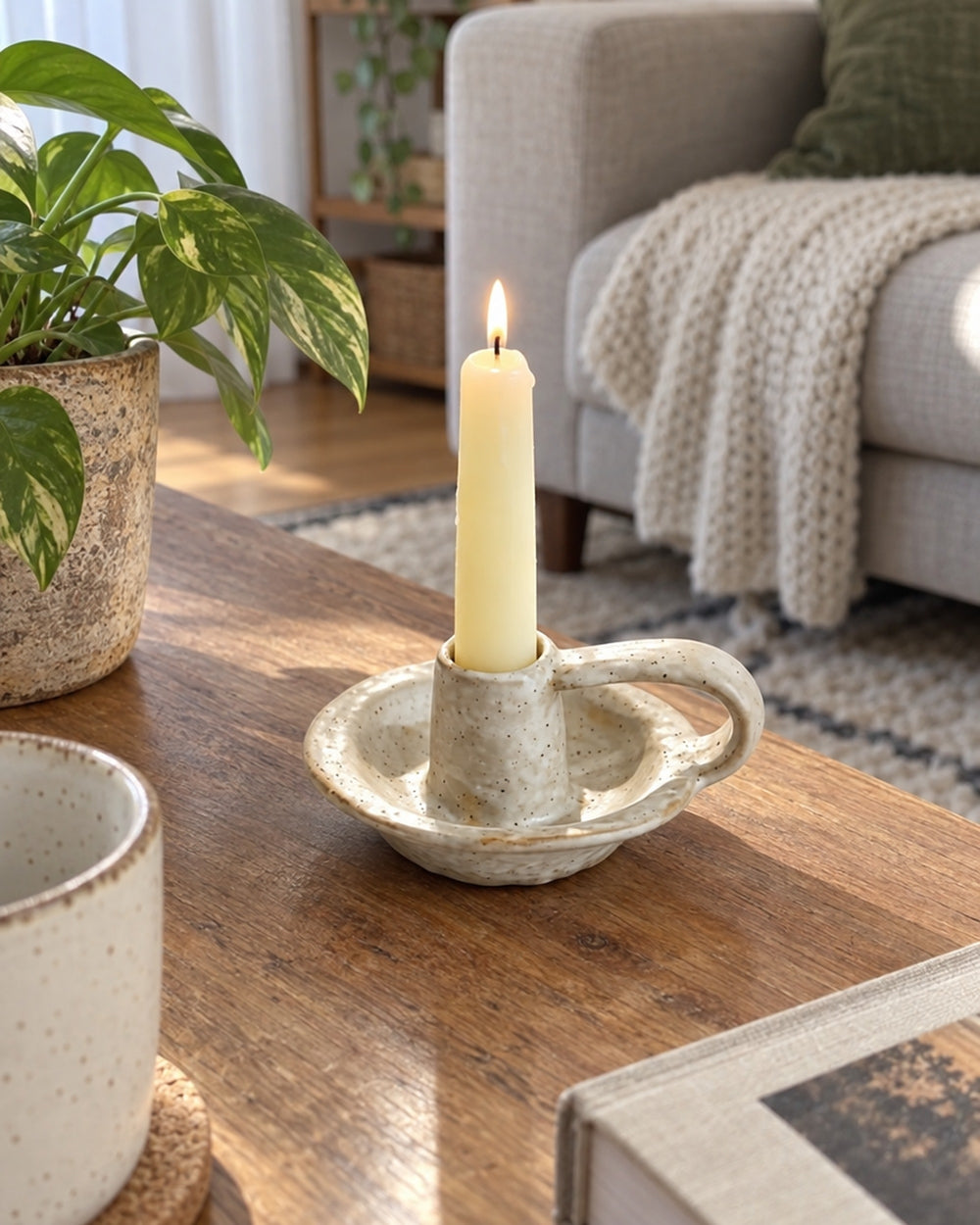 Wabi Speckled Ceramic Chamberstick in a real home