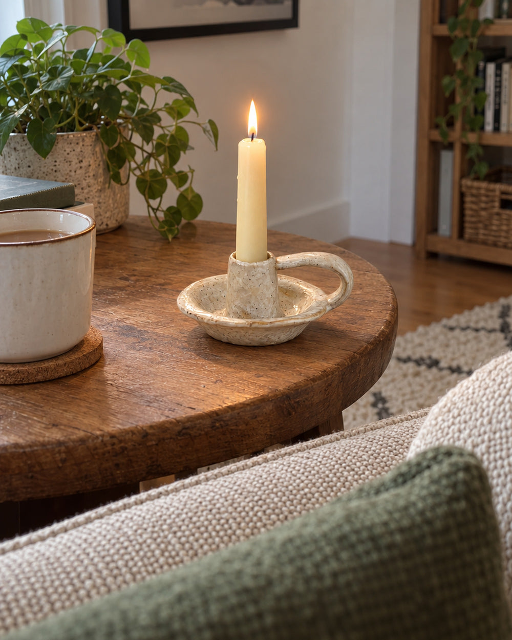 Wabi Speckled Ceramic Chamberstick in a real home