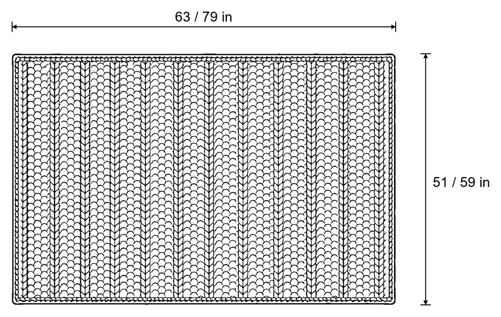 Dimensions sketch of the Waffle Knit Throw Blanket, Cream, All-Season with measurements