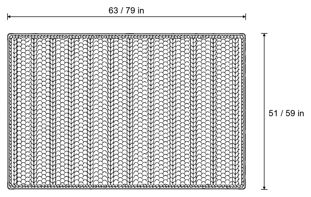 Dimensions sketch of the Waffle Knit Throw Blanket, Cream, All-Season with measurements