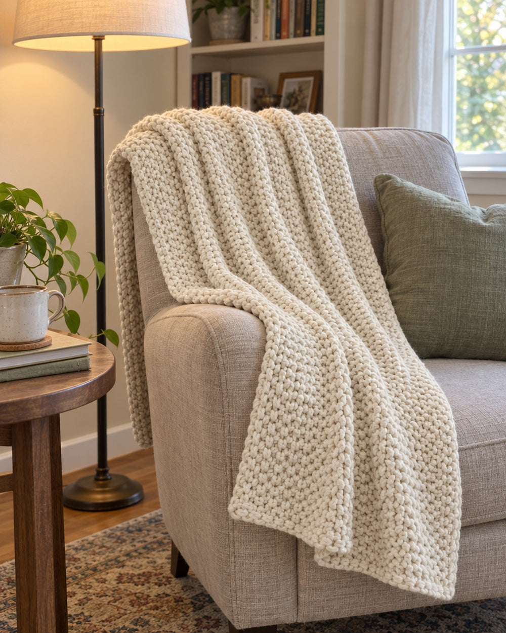 Waffle Knit Throw Blanket, Cream, All-Season in a real home