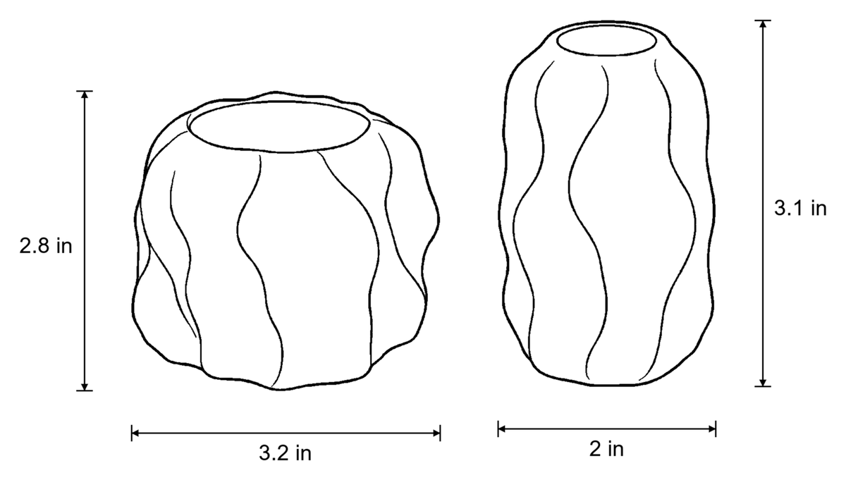 Dimensions sketch of the Wave Abstract Ceramic Candle Holder with measurements