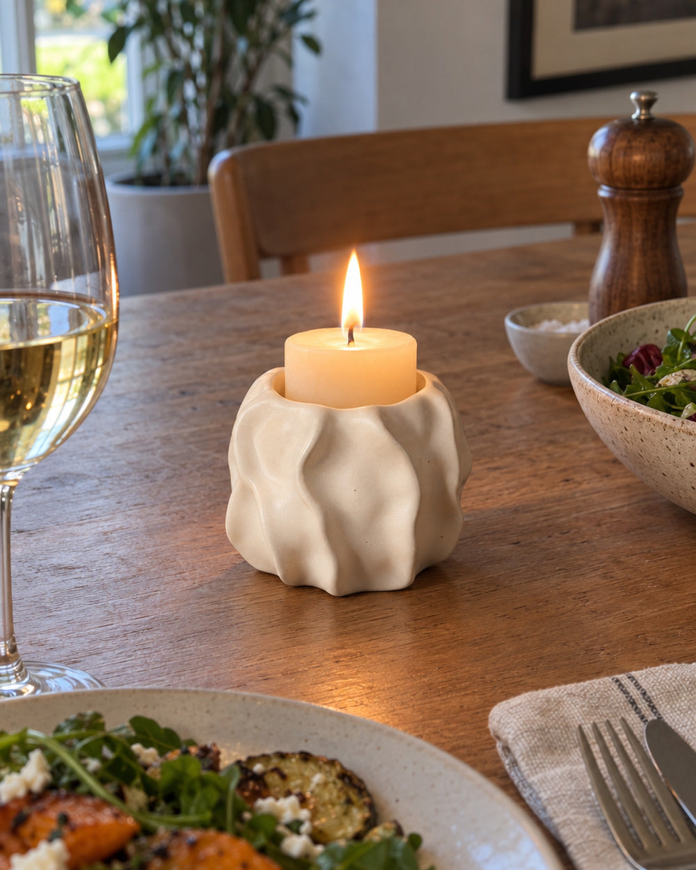 Wave Abstract Ceramic Candle Holder in a real home
