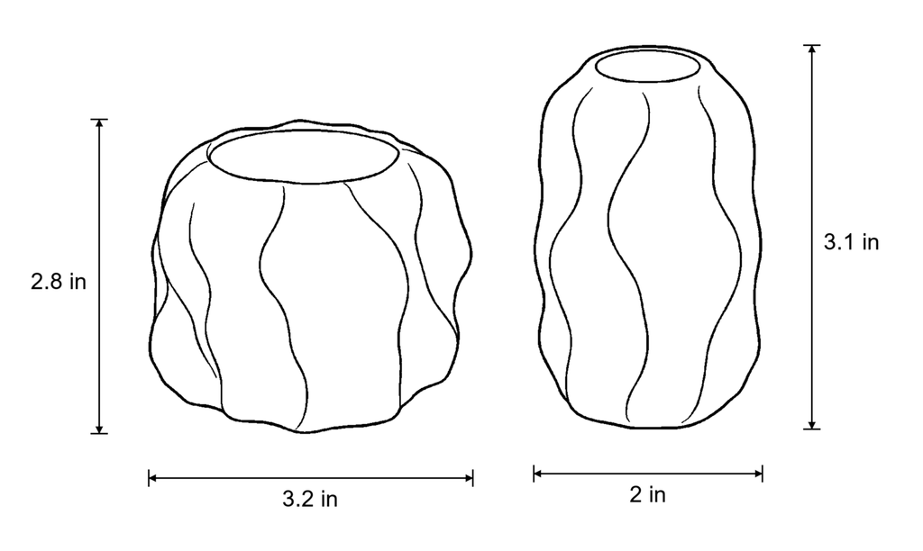 Dimensions sketch of the Wave Abstract Ceramic Candle Holder with measurements