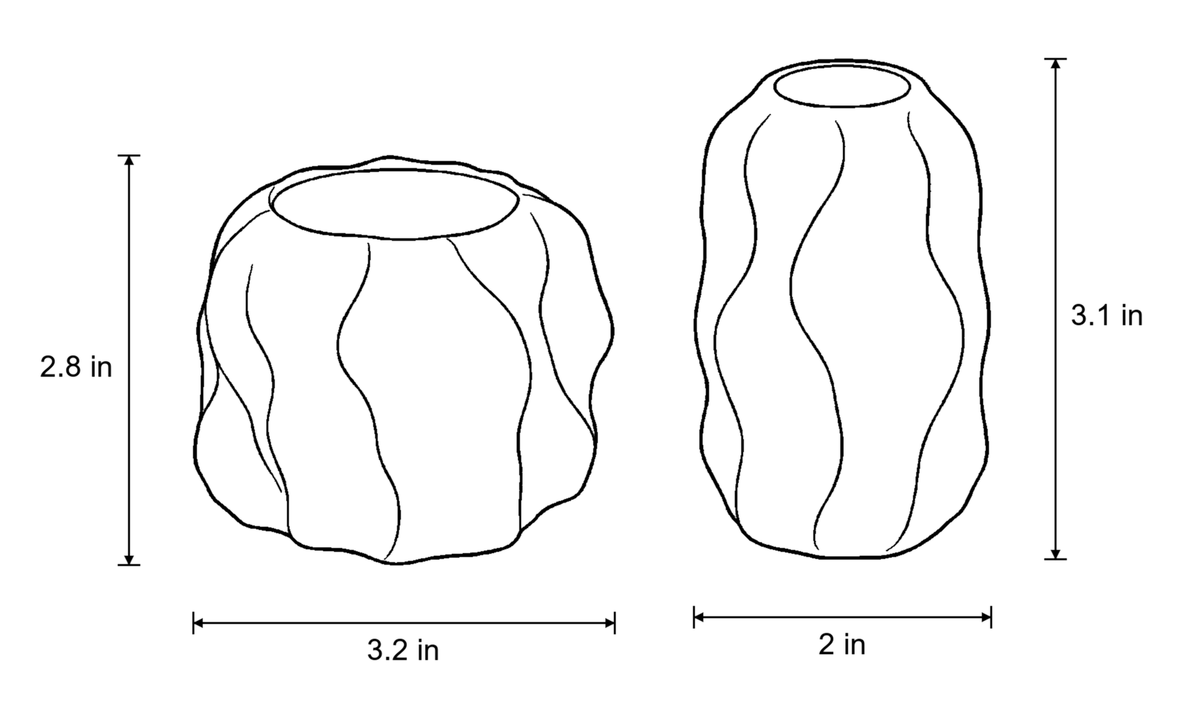 Dimensions sketch of the Wave Abstract Ceramic Candle Holder with measurements