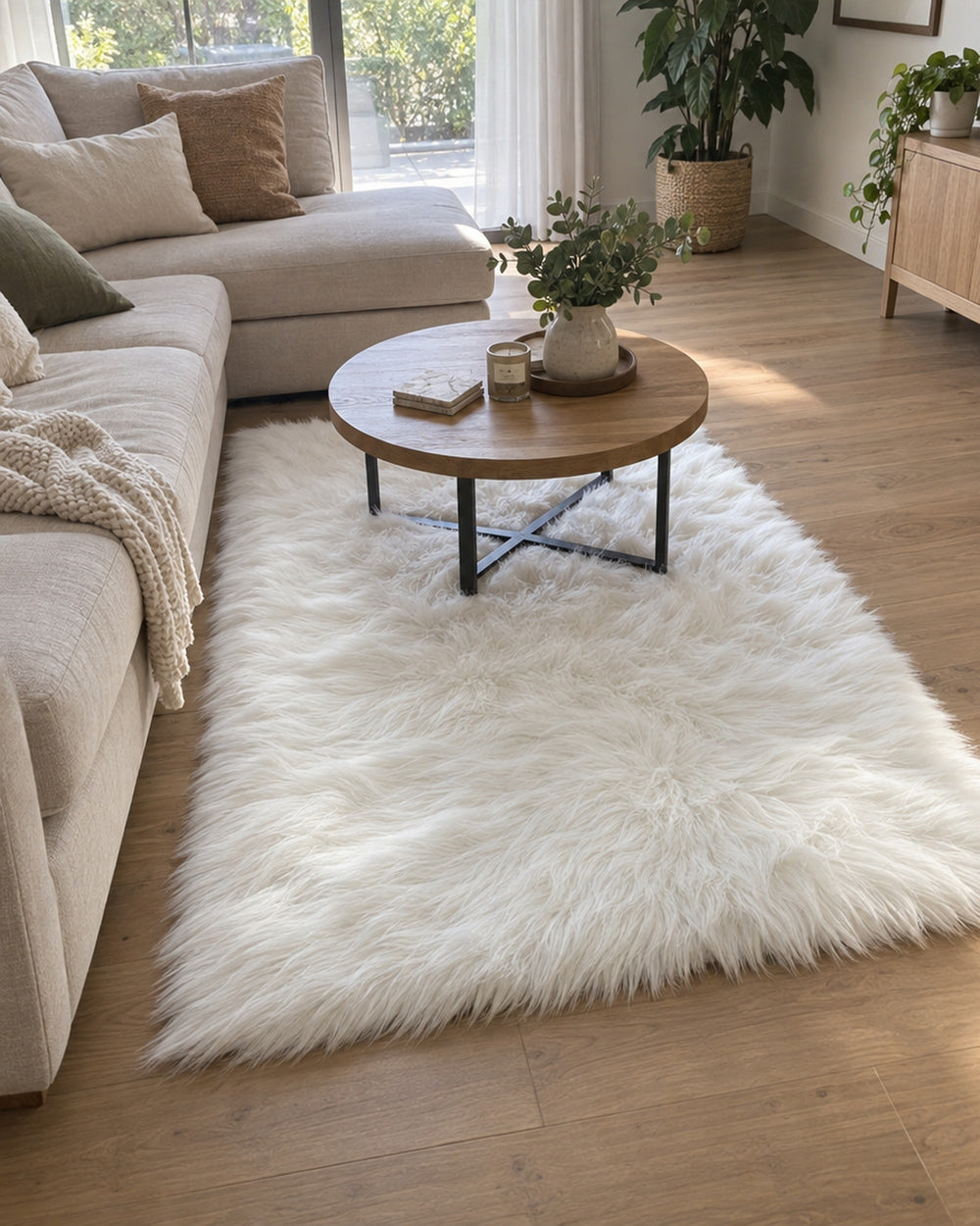 White Faux Sheepskin Area Rug in a real home