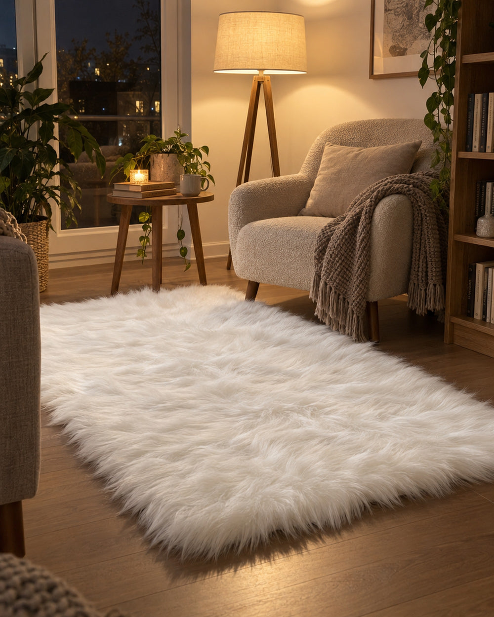 White Faux Sheepskin Area Rug in a real home