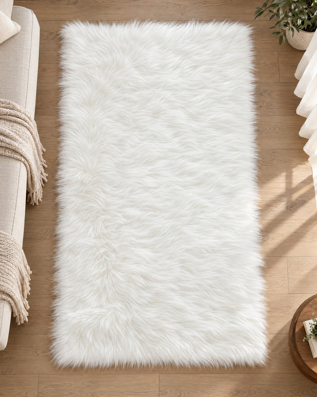 The White Faux Sheepskin Area Rug, Washable seen flat from above