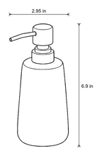 Dimensions sketch of the White Soap Dispenser, Speckled Ceramic, Black Pump, 11 oz with measurements