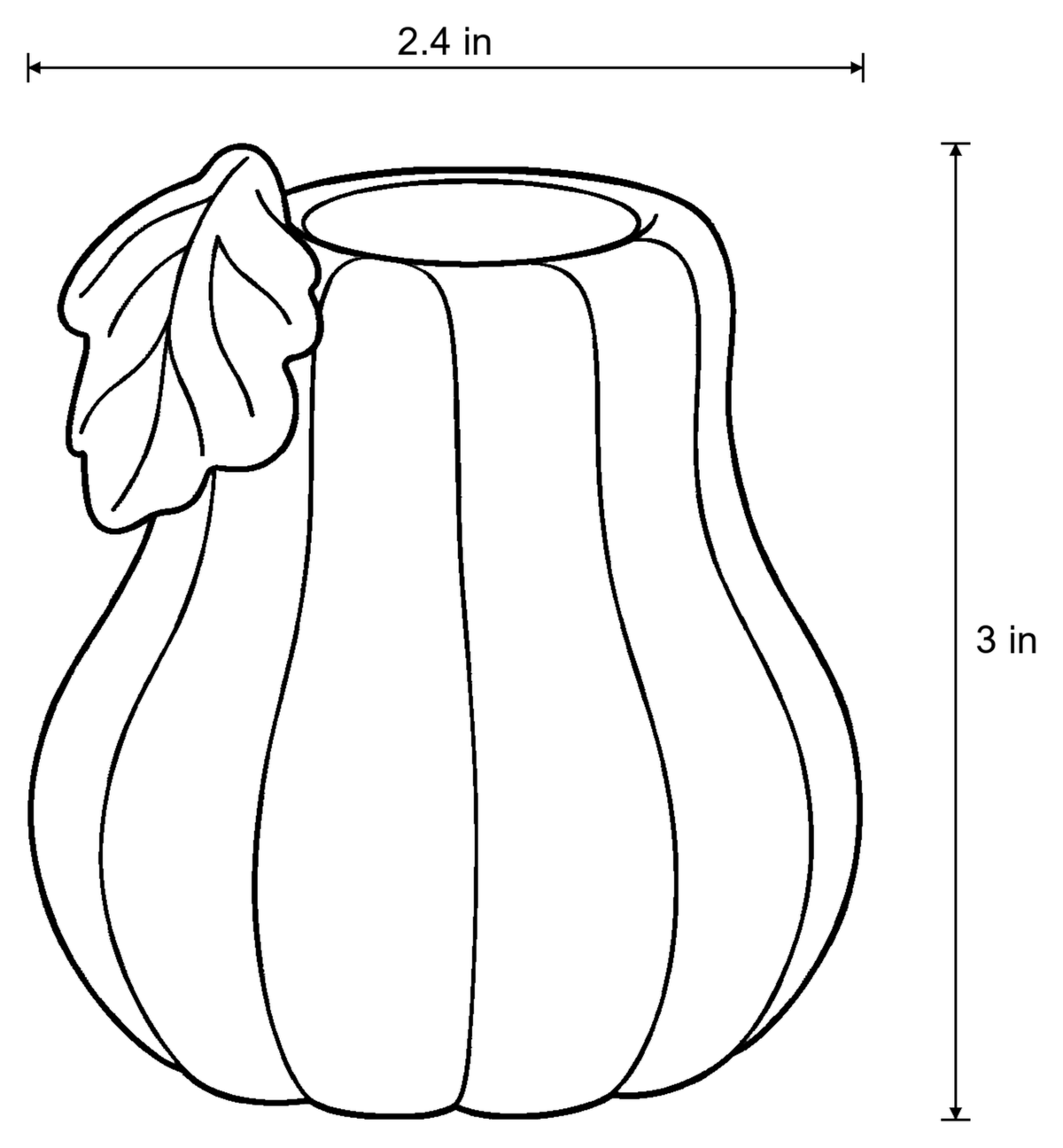 Dimensions sketch of the Zucca Pumpkin Ceramic Candle Holder with measurements