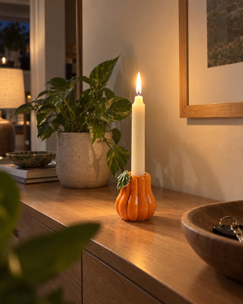 Zucca Pumpkin Ceramic Candle Holder in a real home